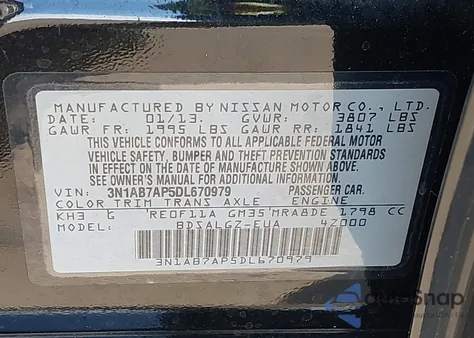 2013 Nissan Sentra Sl from USA, damaged, VIN 3N1AB7AP5DL670979